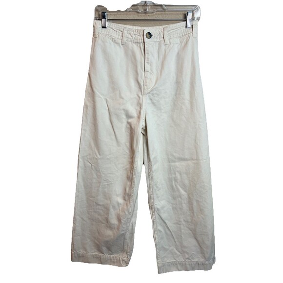 We The Free People Wide Flare Leg Jeans Womens Size 27 Cream Piper Mid Rise Crop - Picture 1 of 12